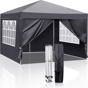 10x10 Pop Up Canopy Tent with Sidewalls, Outdoor Gazebo Canopy Tent, Patio Event Tents Outdoor Commercial Canopy for Parties (Gray)