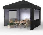 10x10 Pop Up Canopy Tent Outdoor Canopy One-Person Set Up Heavy Duty Commercial Instant Tent Shelter, 3-Sidewall+Black